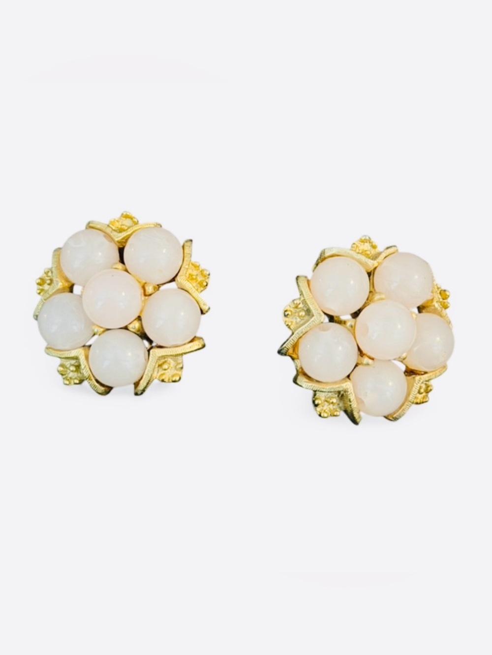 Vintage Pink Bead Cluster Clip-On Earrings, 1950s-60s